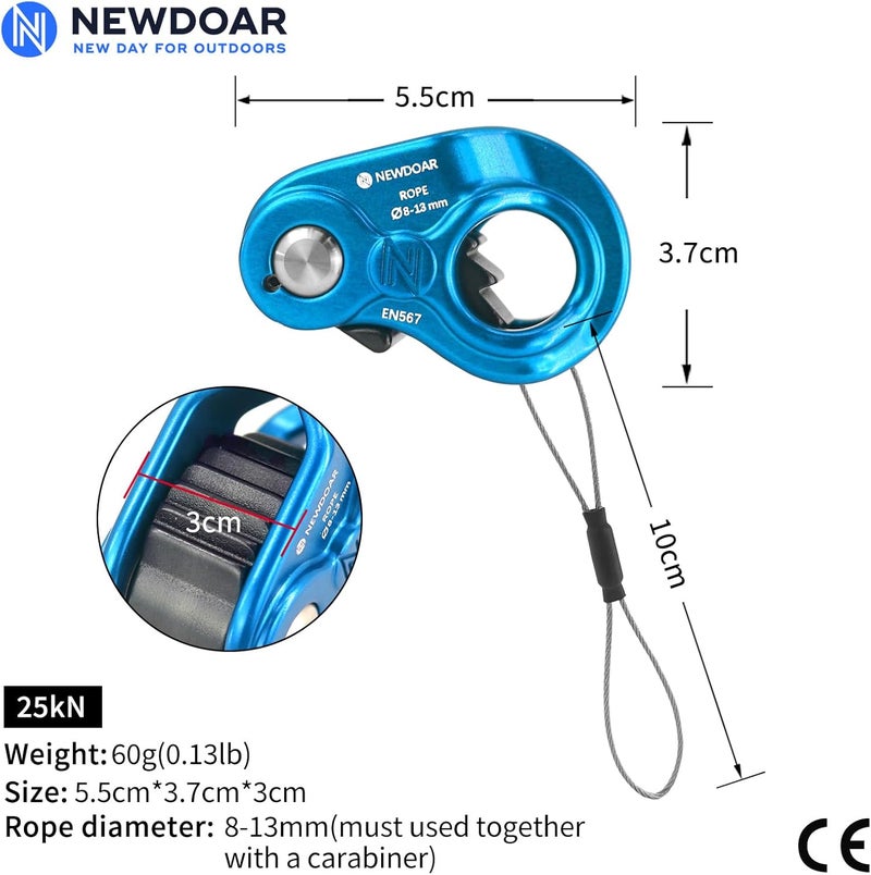 Newdoar Rope Ascender Lightweight Rope Clamp Ascender Riser Adjuster Fits 8-13mm Rope Self-Locking Grip for Rock Climbing,Hunting,Protection Rescue,Rappelling,Arborist,Gear Equipment - Image 2